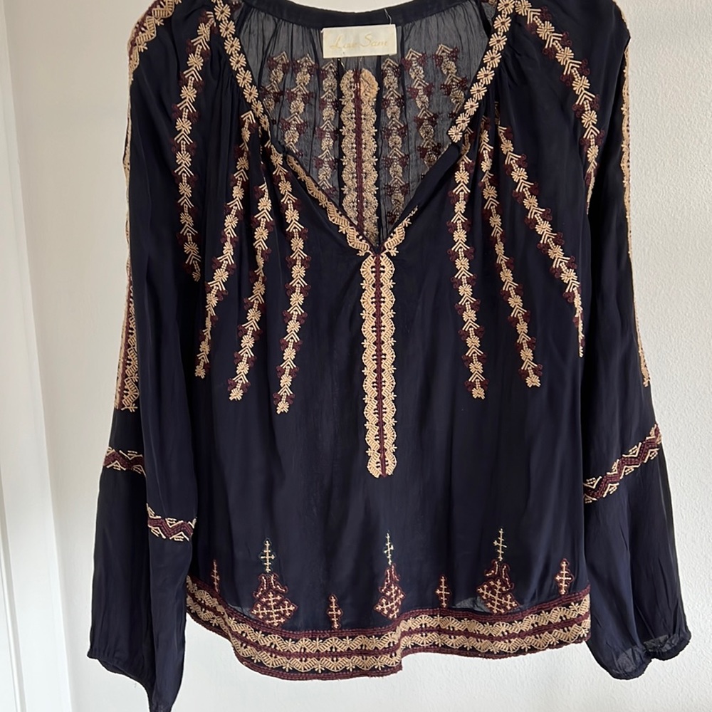 Navy, burgundy & beige bohemian style top